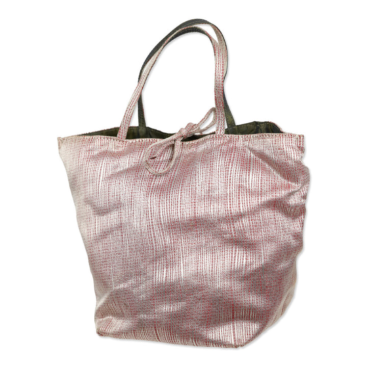 Giorgio Armani White/Red Silk Woven Reversible Mini Tote