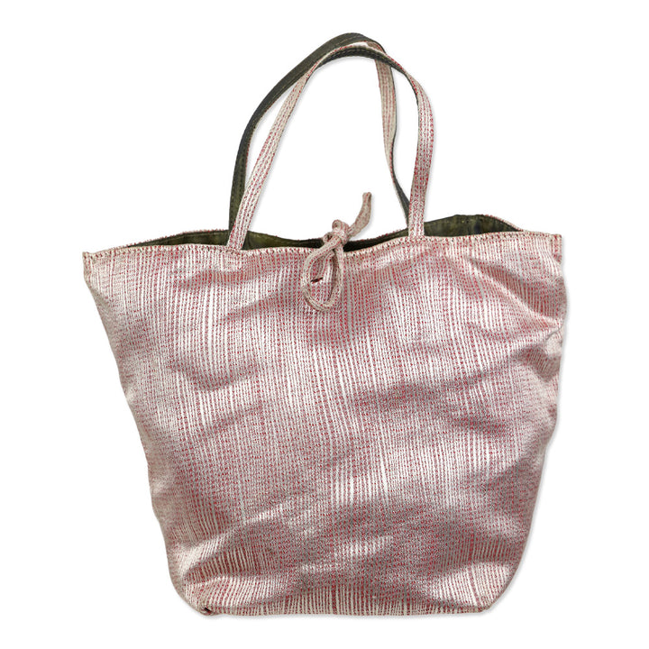 Giorgio Armani White/Red Silk Woven Reversible Mini Tote