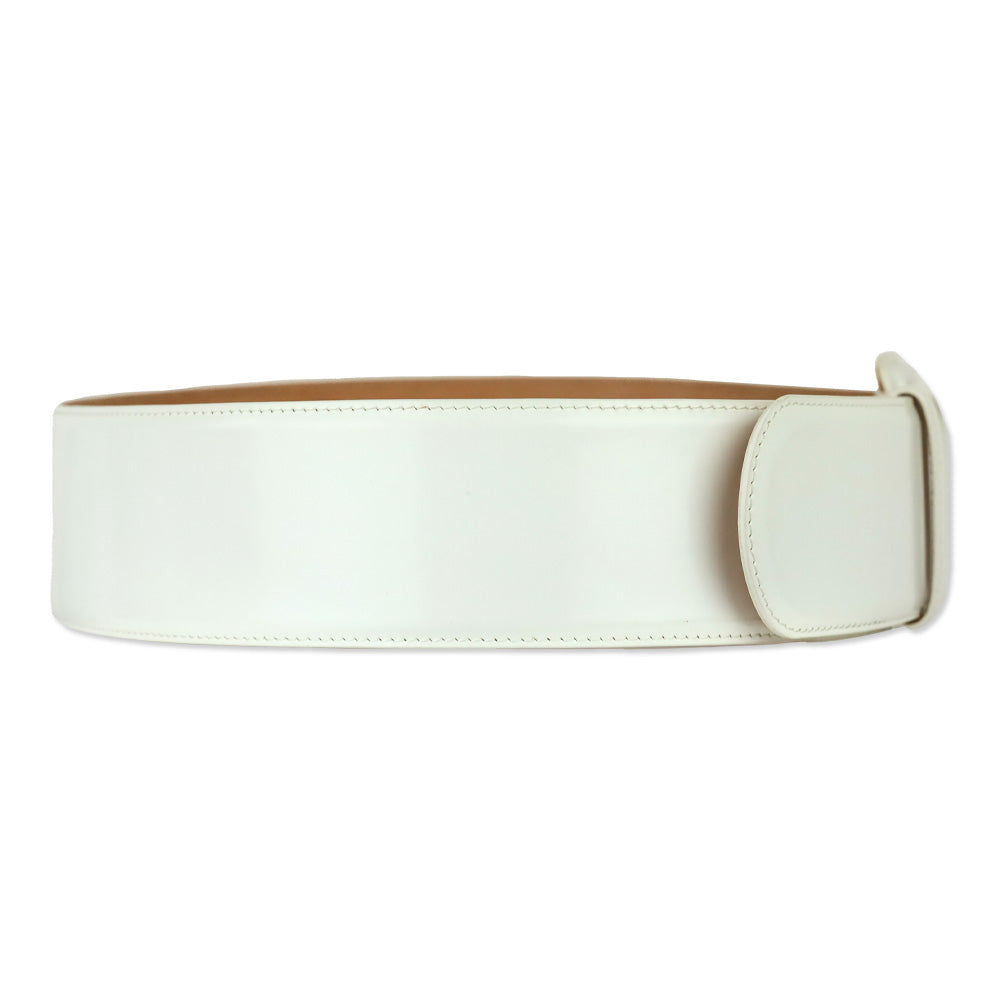 Giorgio Armani Wide White Glossy Leather Belt with Wrapped Buckle