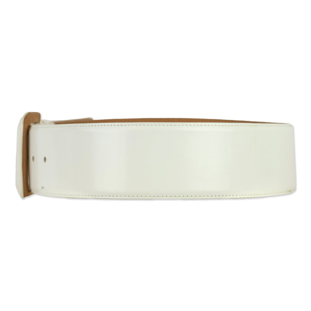 Giorgio Armani Wide White Glossy Leather Belt with Wrapped Buckle