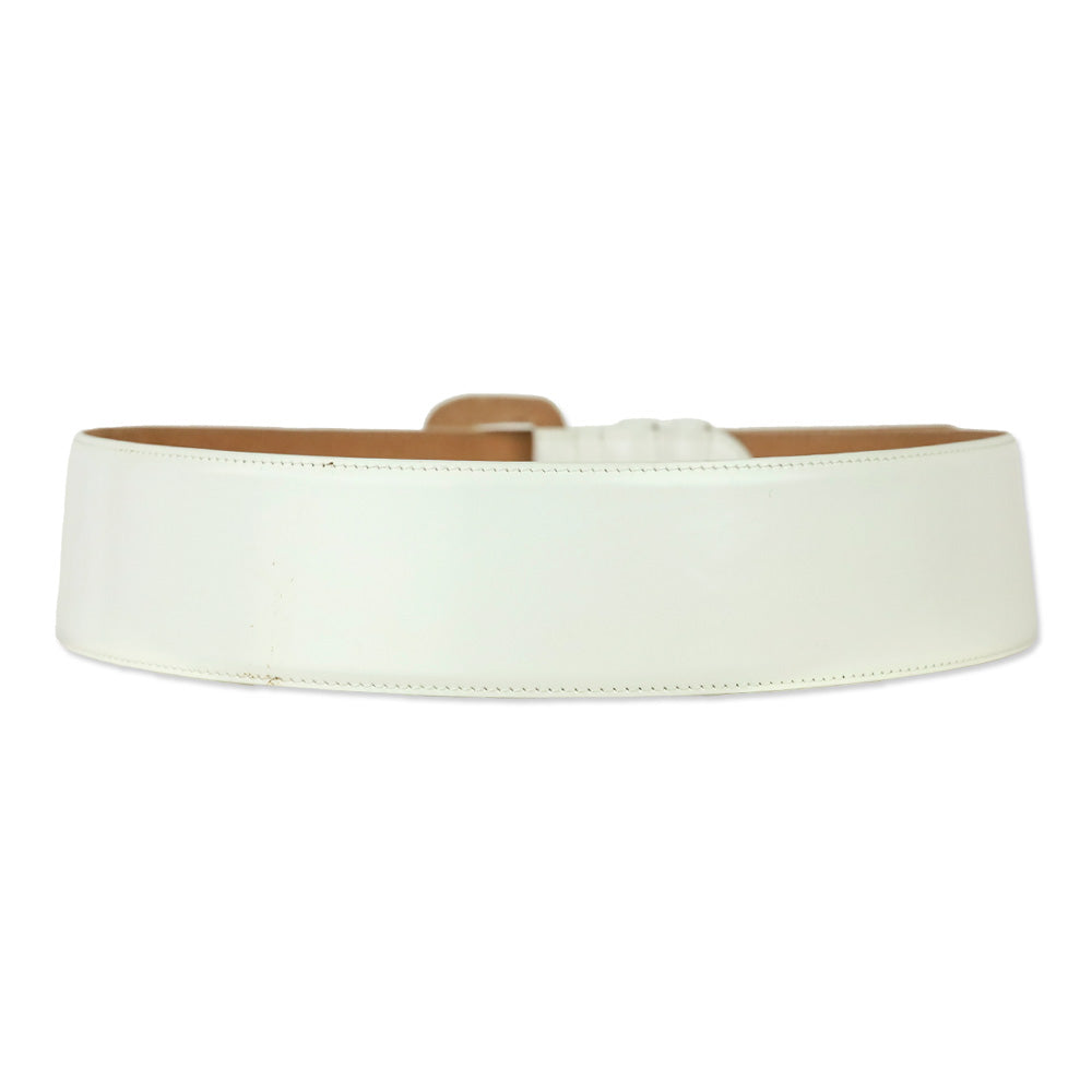 Giorgio Armani Wide White Glossy Leather Belt with Wrapped Buckle