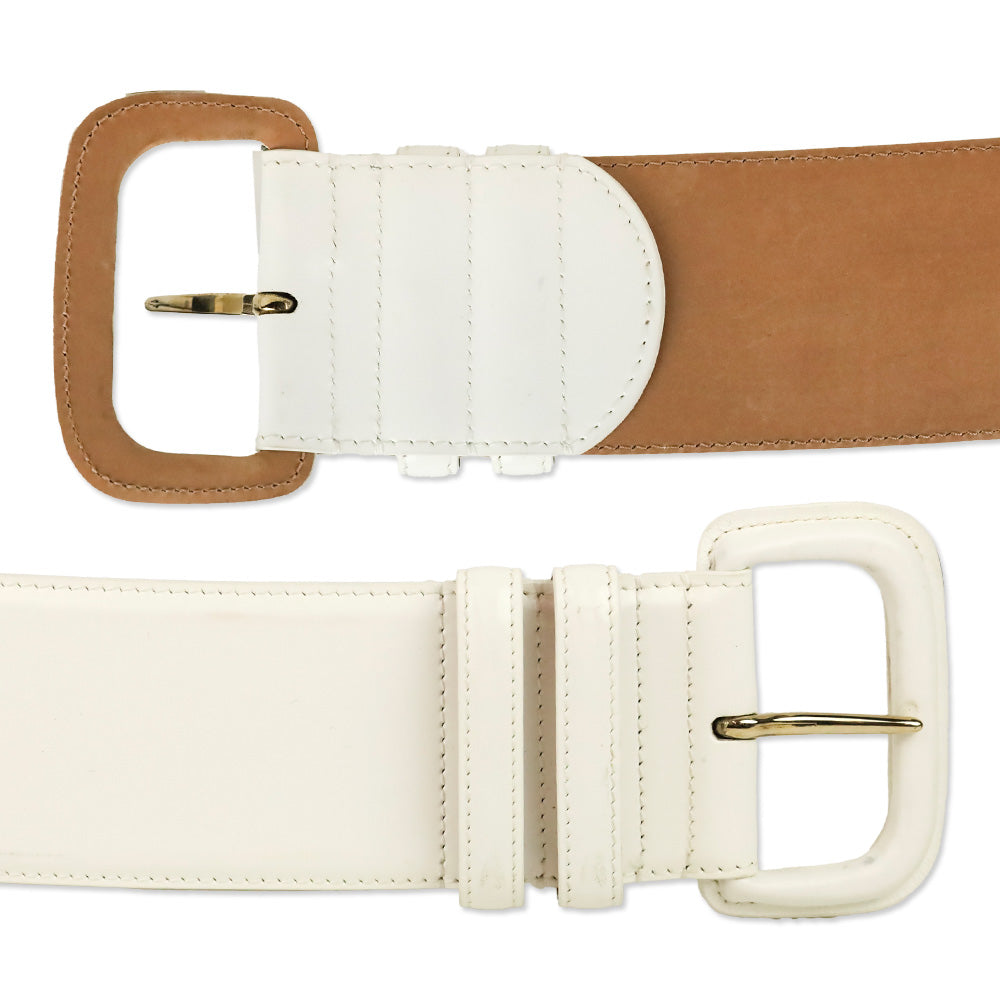 Giorgio Armani Wide White Glossy Leather Belt with Wrapped Buckle