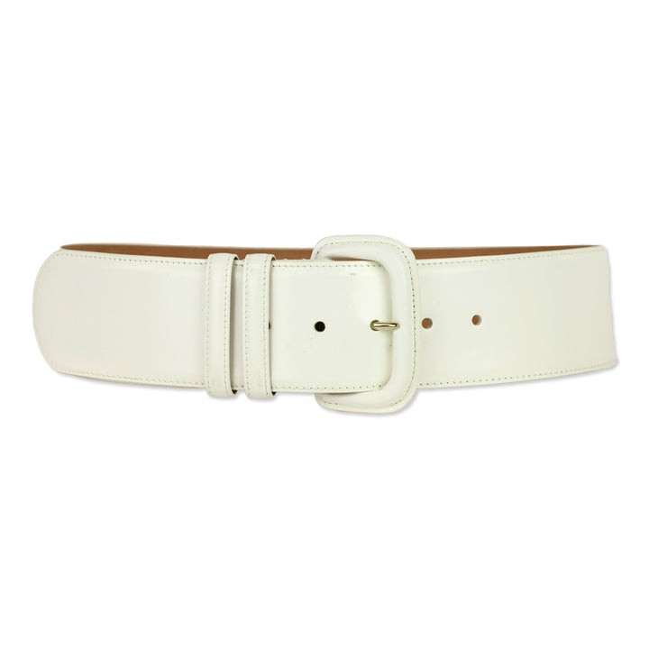 Giorgio Armani Wide White Glossy Leather Belt with Wrapped Buckle