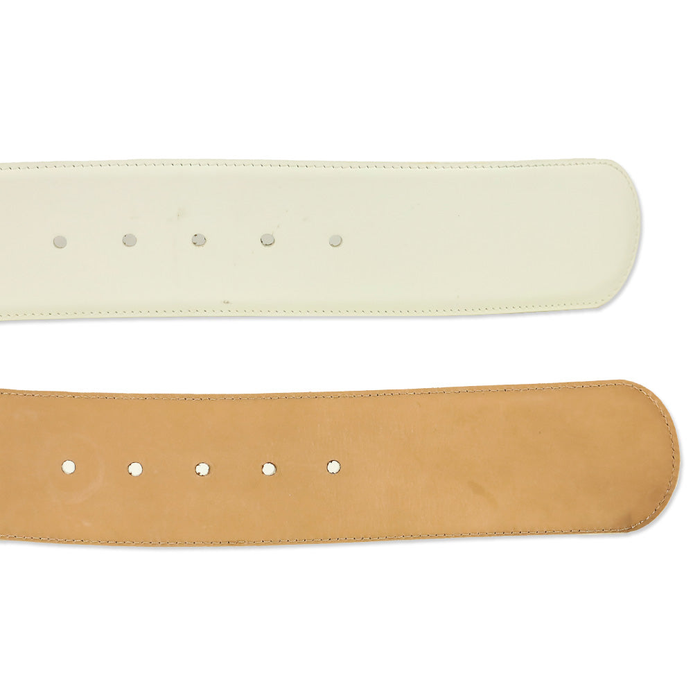 Giorgio Armani Wide White Glossy Leather Belt with Wrapped Buckle