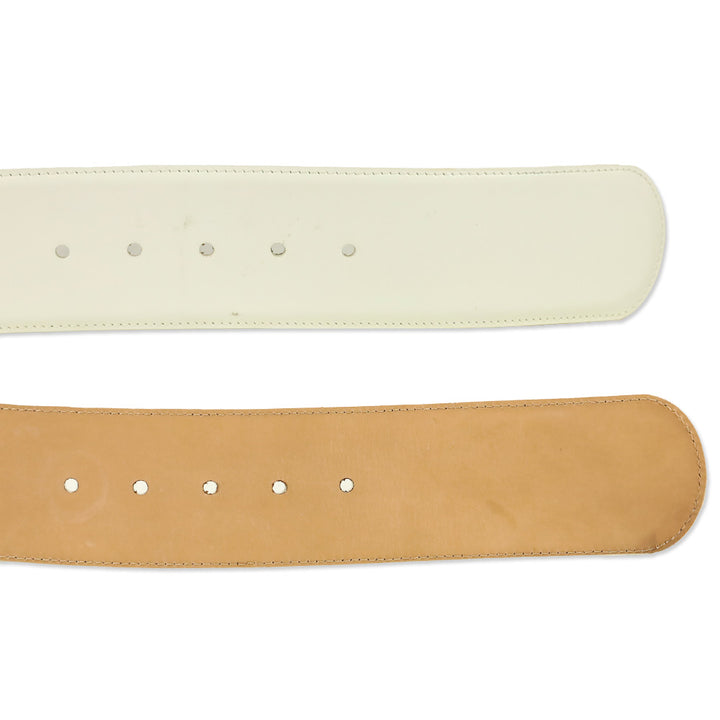 Giorgio Armani Wide White Glossy Leather Belt with Wrapped Buckle