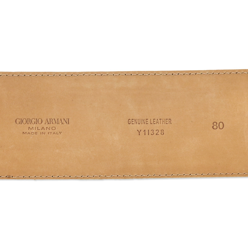 Giorgio Armani Wide White Glossy Leather Belt with Wrapped Buckle