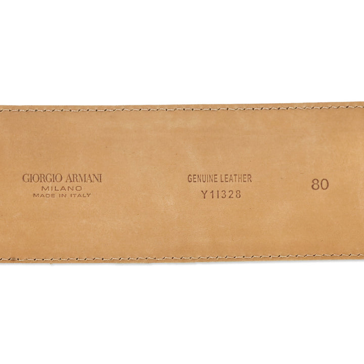 Giorgio Armani Wide White Glossy Leather Belt with Wrapped Buckle