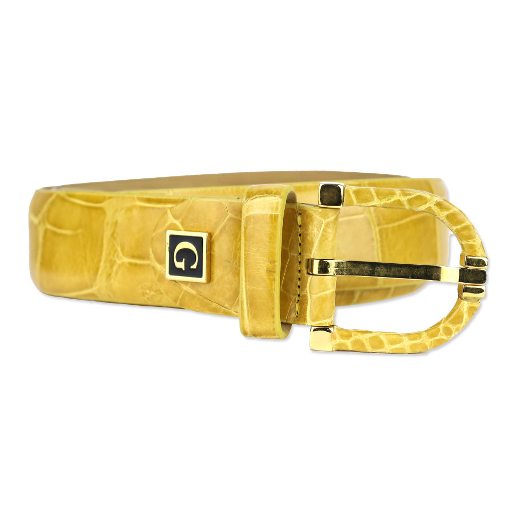 Giorgio's of Palm Beach Yellow Alligator Leather Belt with Wrapped Round Buckle
