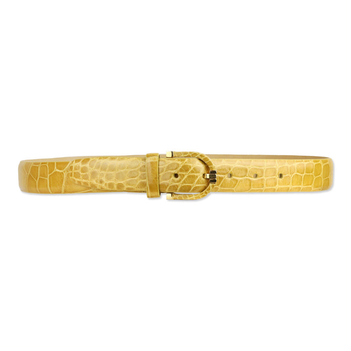 Giorgio's of Palm Beach Yellow Alligator Leather Belt with Wrapped Round Buckle