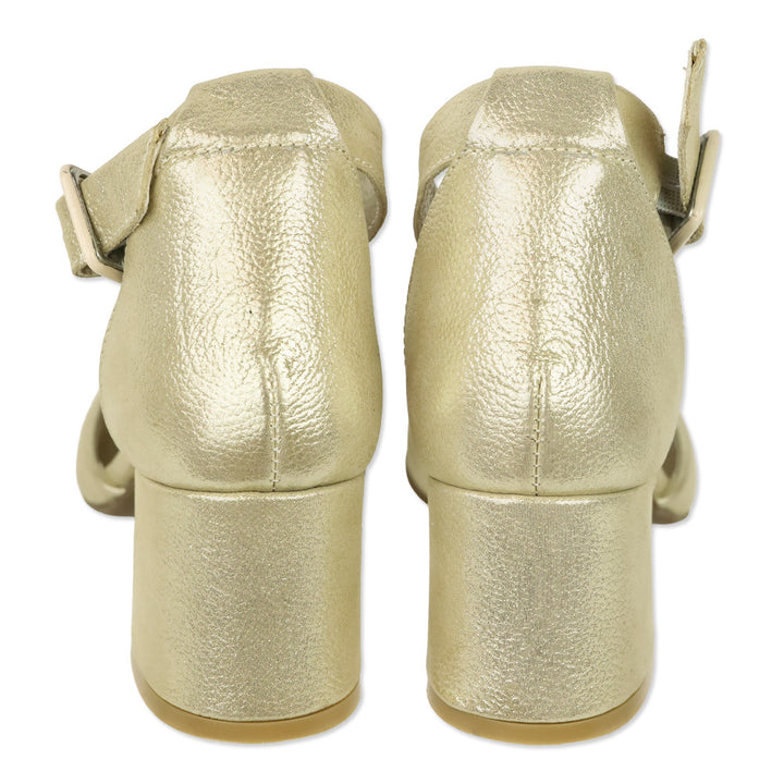 Girotti Metallic Gold Block Heel Classic Pump