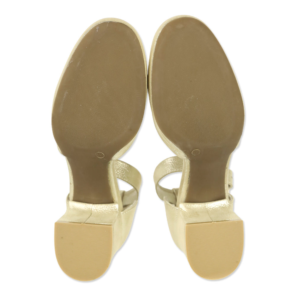 Girotti Metallic Gold Block Heel Classic Pump