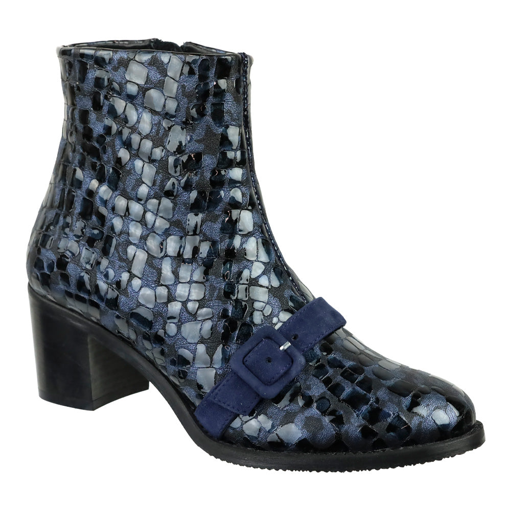 Girotti Ocean Shiny Croco Leather Buckle Everyday Booties