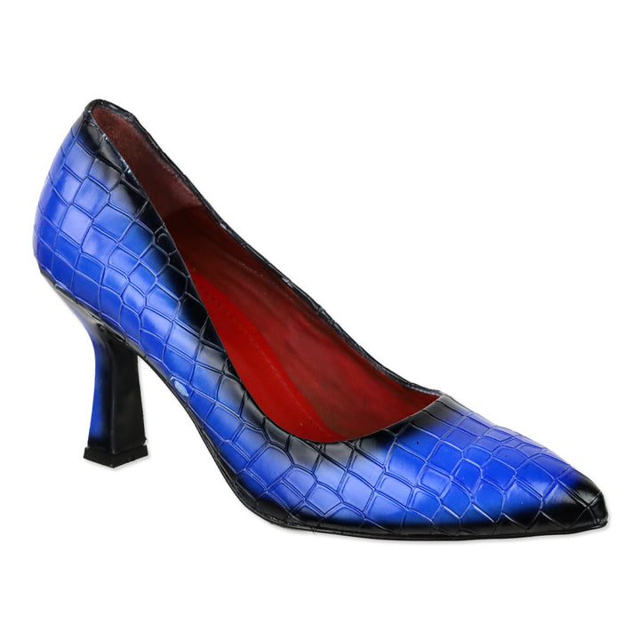 Girotti Royal Blue Croc Stamped Leather Block Heel Pump