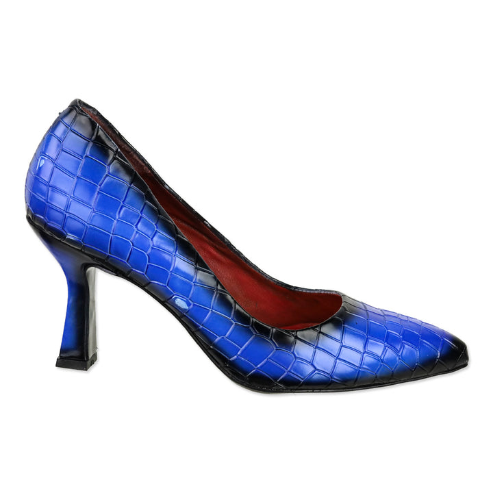 Girotti Royal Blue Croc Stamped Leather Block Heel Pump