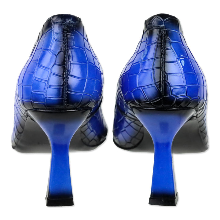 Girotti Royal Blue Croc Stamped Leather Block Heel Pump
