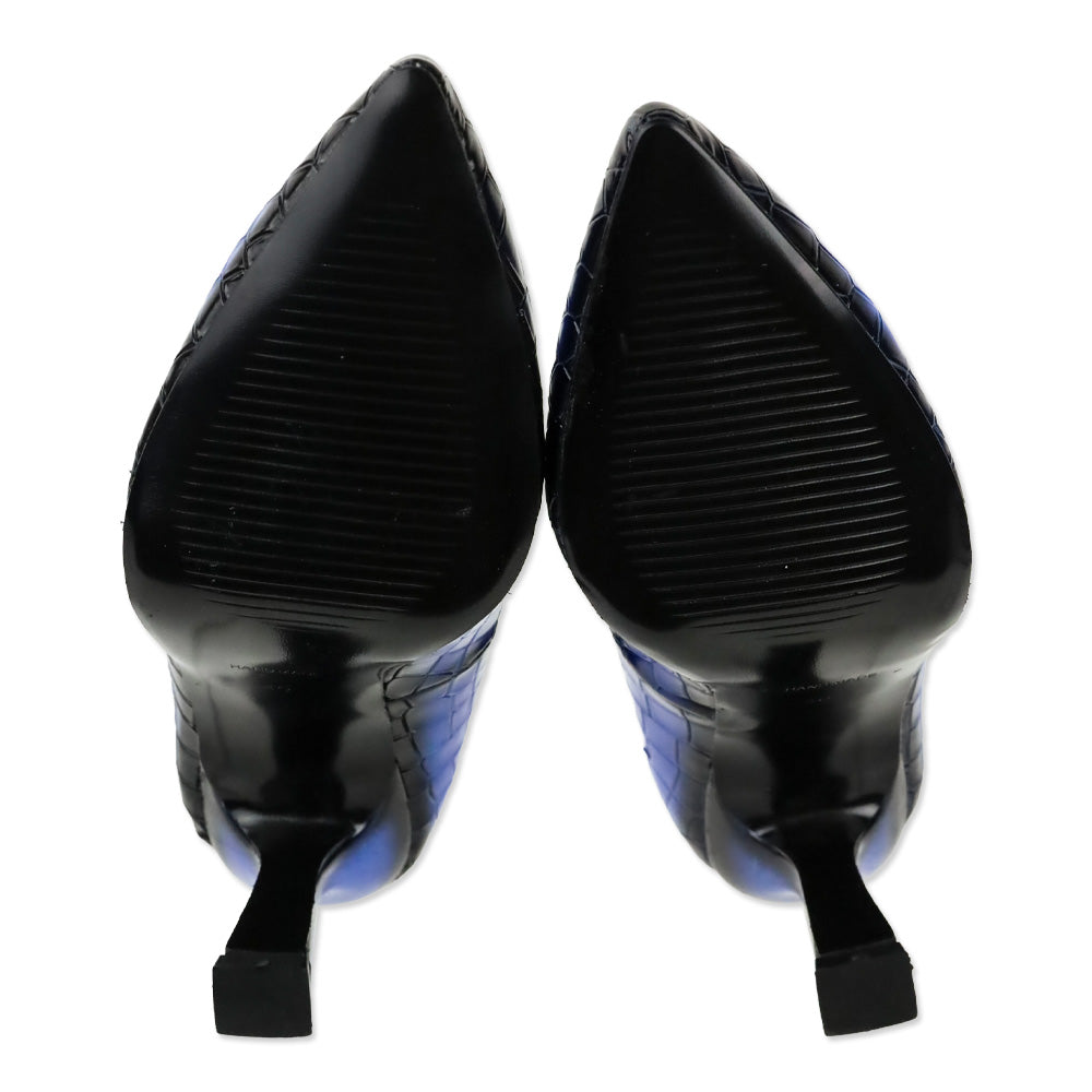 Girotti Royal Blue Croc Stamped Leather Block Heel Pump