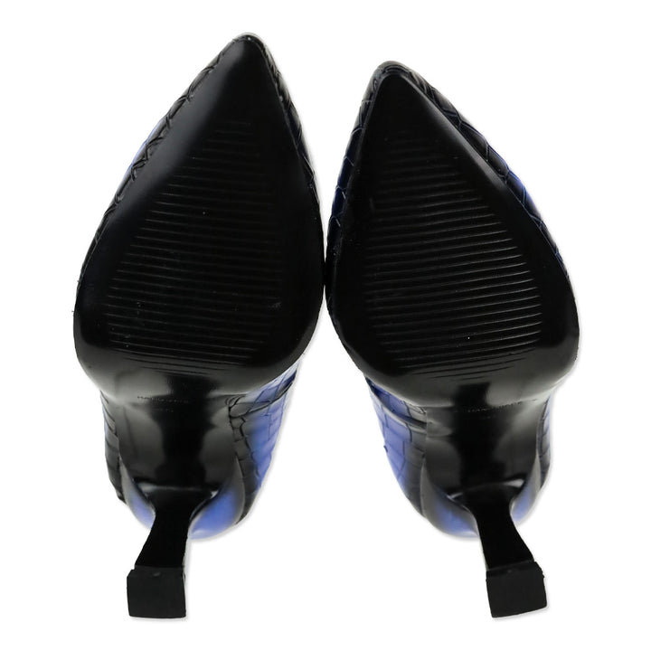 Girotti Royal Blue Croc Stamped Leather Block Heel Pump