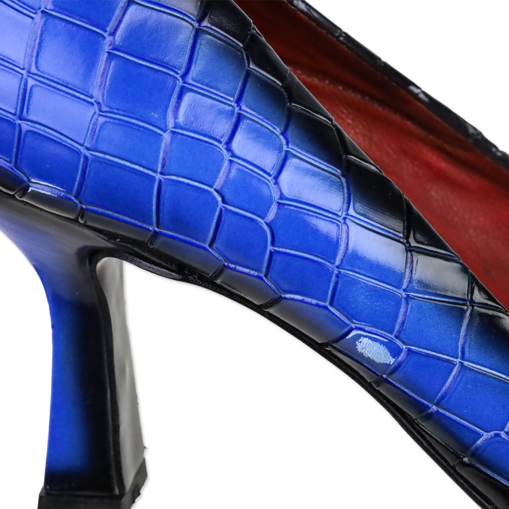 Girotti Royal Blue Croc Stamped Leather Block Heel Pump