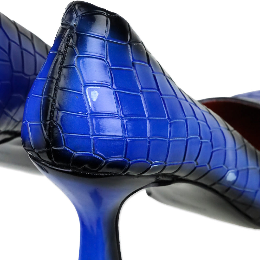 Girotti Royal Blue Croc Stamped Leather Block Heel Pump