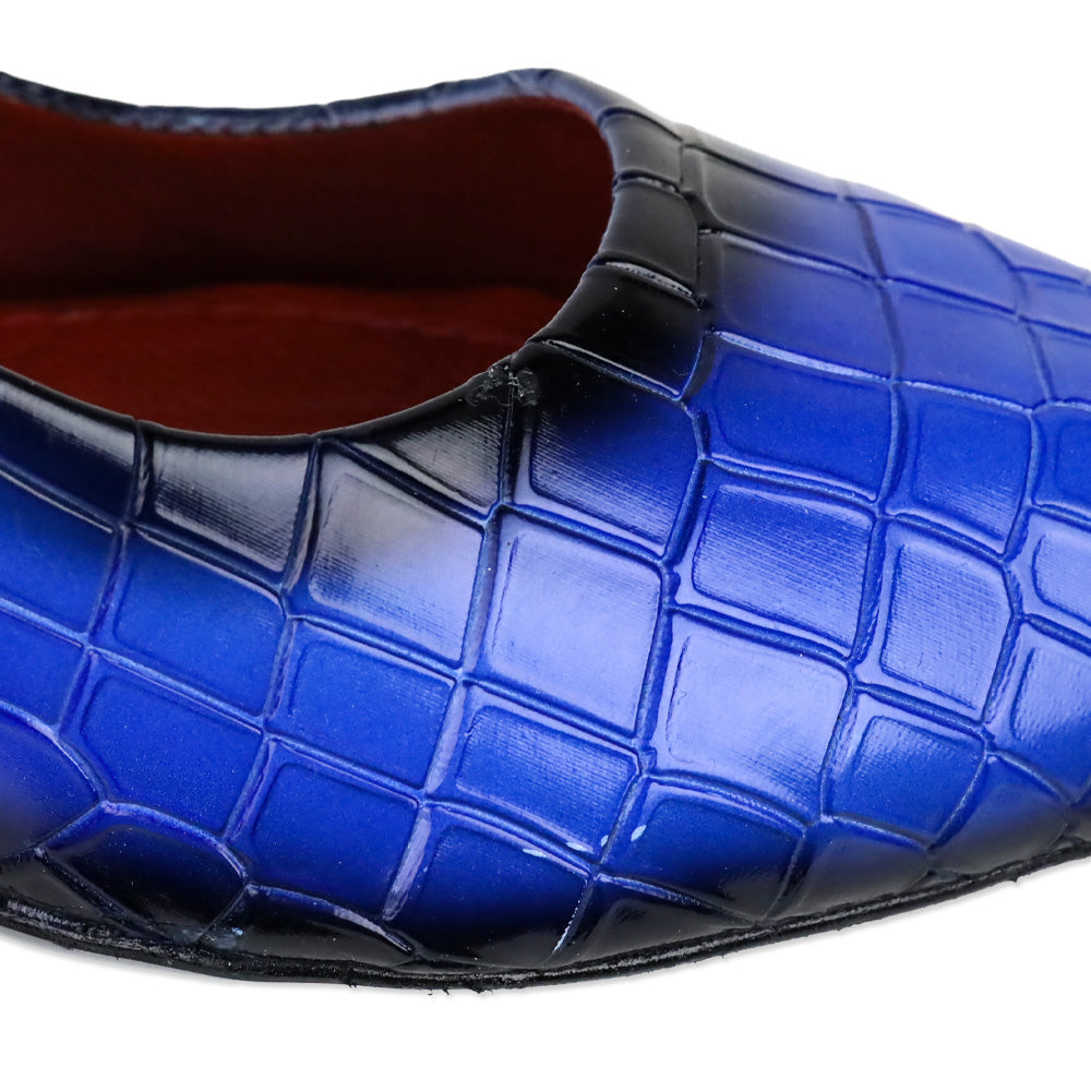 Girotti Royal Blue Croc Stamped Leather Block Heel Pump