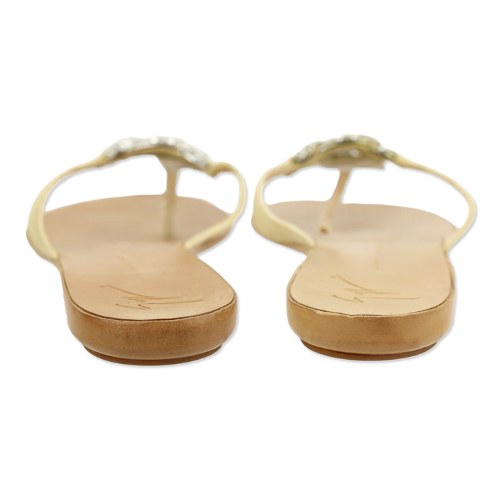 Giuseppe Zanotti Beige Suede Crystal Chain Thong Sandal