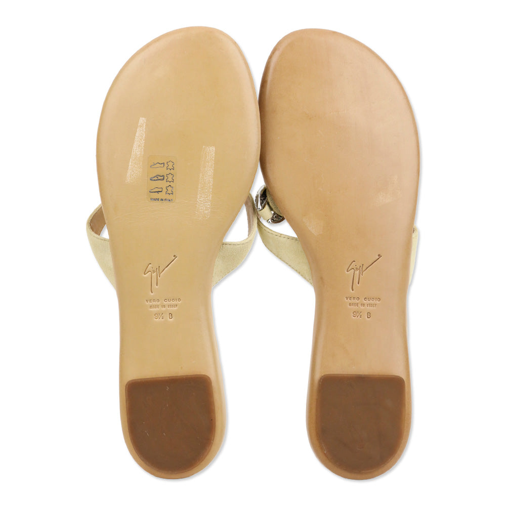 Giuseppe Zanotti Beige Suede Crystal Chain Thong Sandal