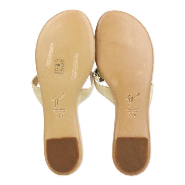 Giuseppe Zanotti Beige Suede Crystal Chain Thong Sandal