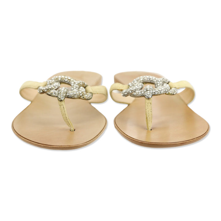 Giuseppe Zanotti Beige Suede Crystal Chain Thong Sandal