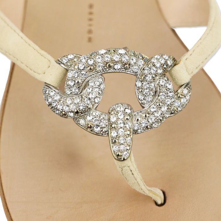Giuseppe Zanotti Beige Suede Crystal Chain Thong Sandal