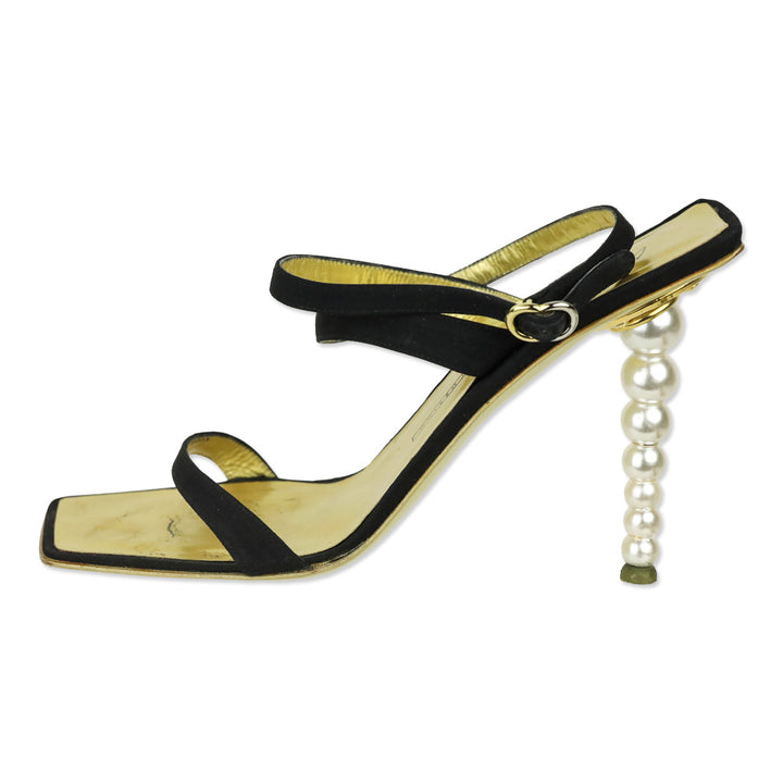 Giuseppe Zanotti Black Ankle-Strap Sandal with Pearl Heel