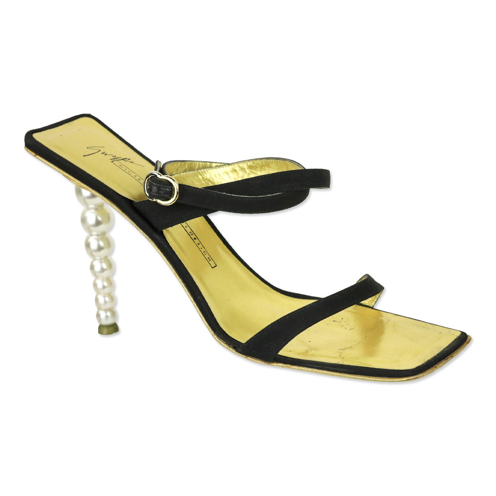 Giuseppe Zanotti Black Ankle-Strap Sandal with Pearl Heel