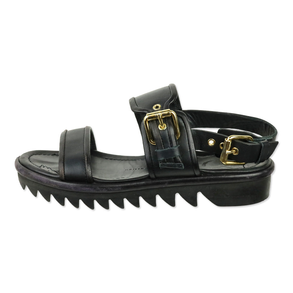 Giuseppe Zanotti Black Leather Elma Buckle Strap Sandals