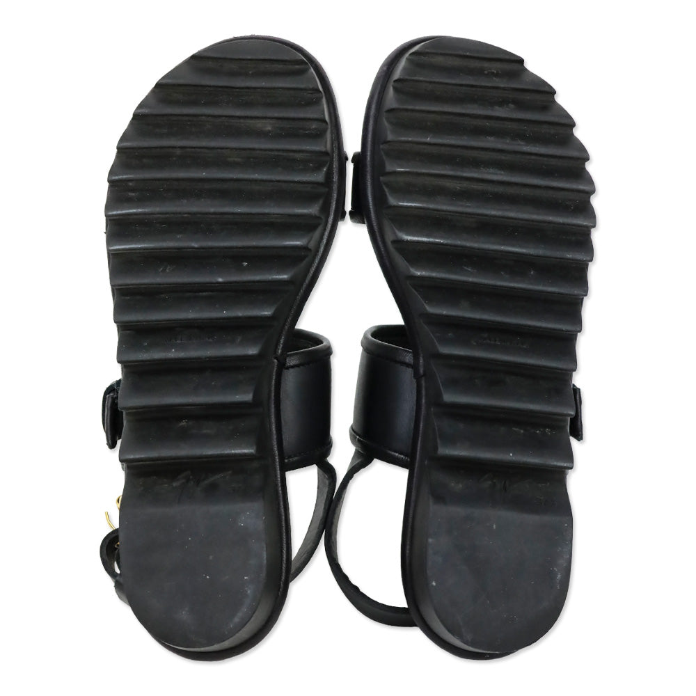 Giuseppe Zanotti Black Leather Elma Buckle Strap Sandals