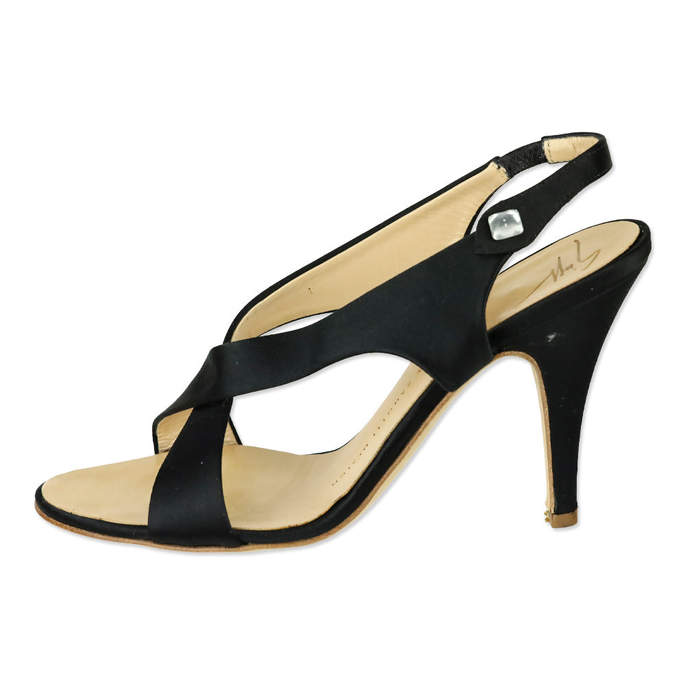 Giuseppe Zanotti Black Satin Criss Cross Slingback Sandals