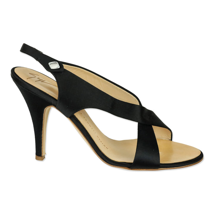 Giuseppe Zanotti Black Satin Criss Cross Slingback Sandals