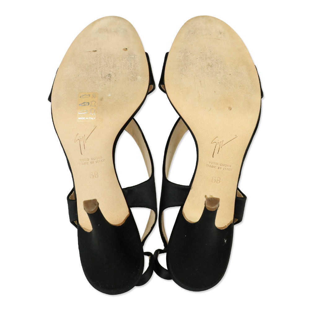 Giuseppe Zanotti Black Satin Criss Cross Slingback Sandals