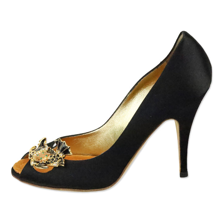 Giuseppe Zanotti Black Satin Enamel Fish Peep Toe Pump