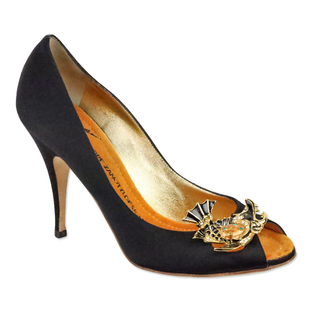 Giuseppe Zanotti Black Satin Enamel Fish Peep Toe Pump