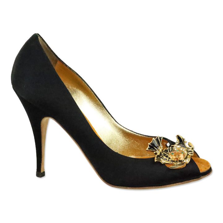 Giuseppe Zanotti Black Satin Enamel Fish Peep Toe Pump