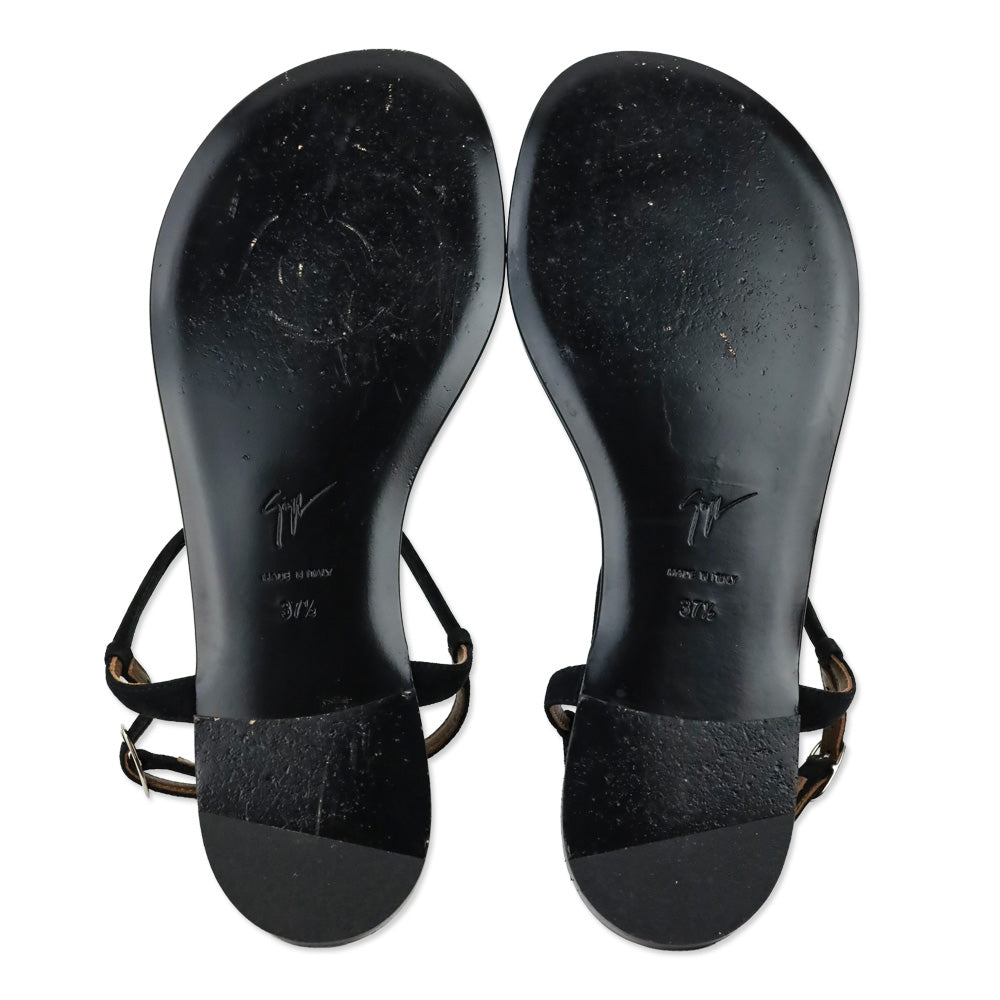Giuseppe Zanotti Black Suede Crystal Accent T-Bar Sandal