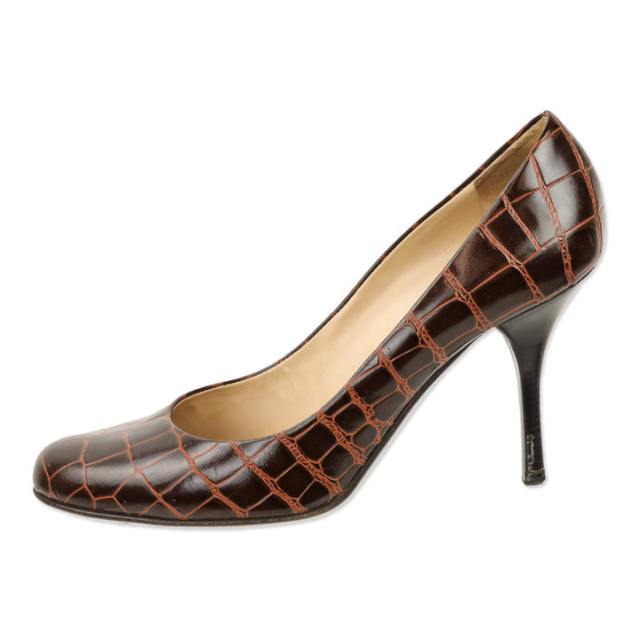 Giuseppe Zanotti Brown Croc Embossed Leather Pump