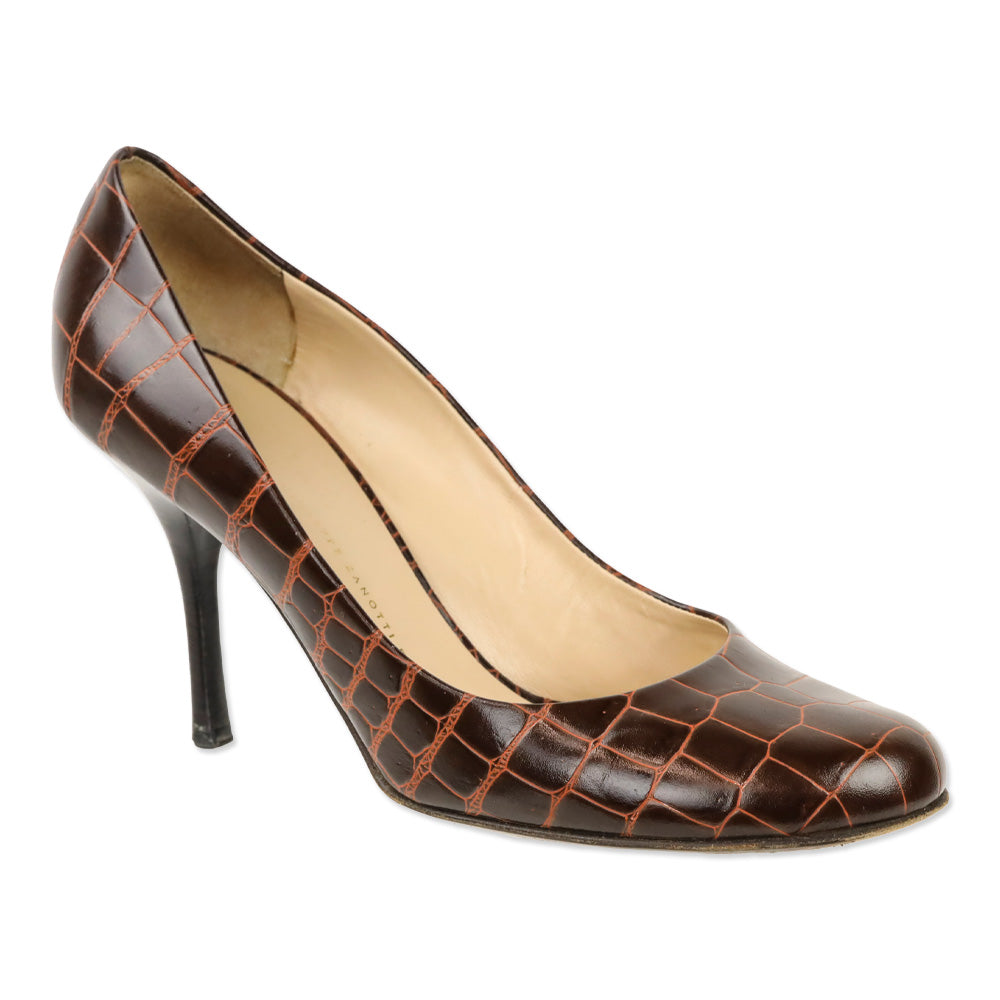 Giuseppe Zanotti Brown Croc Embossed Leather Pump