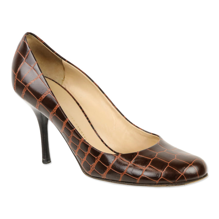 Giuseppe Zanotti Brown Croc Embossed Leather Pump