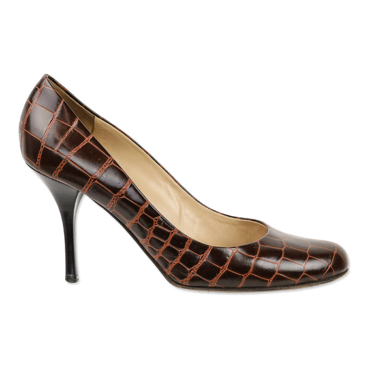 Giuseppe Zanotti Brown Croc Embossed Leather Pump