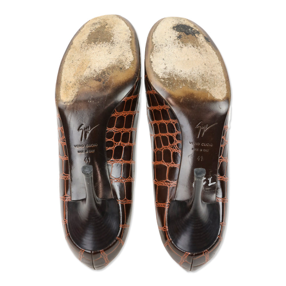 Giuseppe Zanotti Brown Croc Embossed Leather Pump