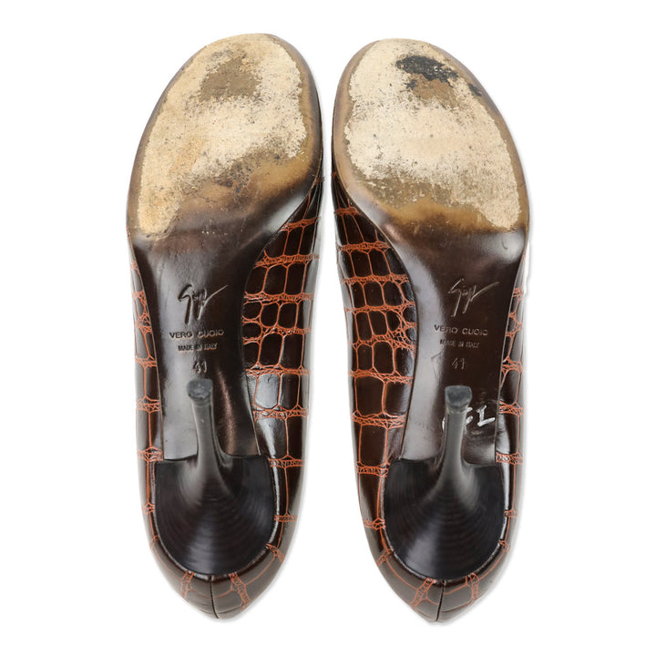 Giuseppe Zanotti Brown Croc Embossed Leather Pump