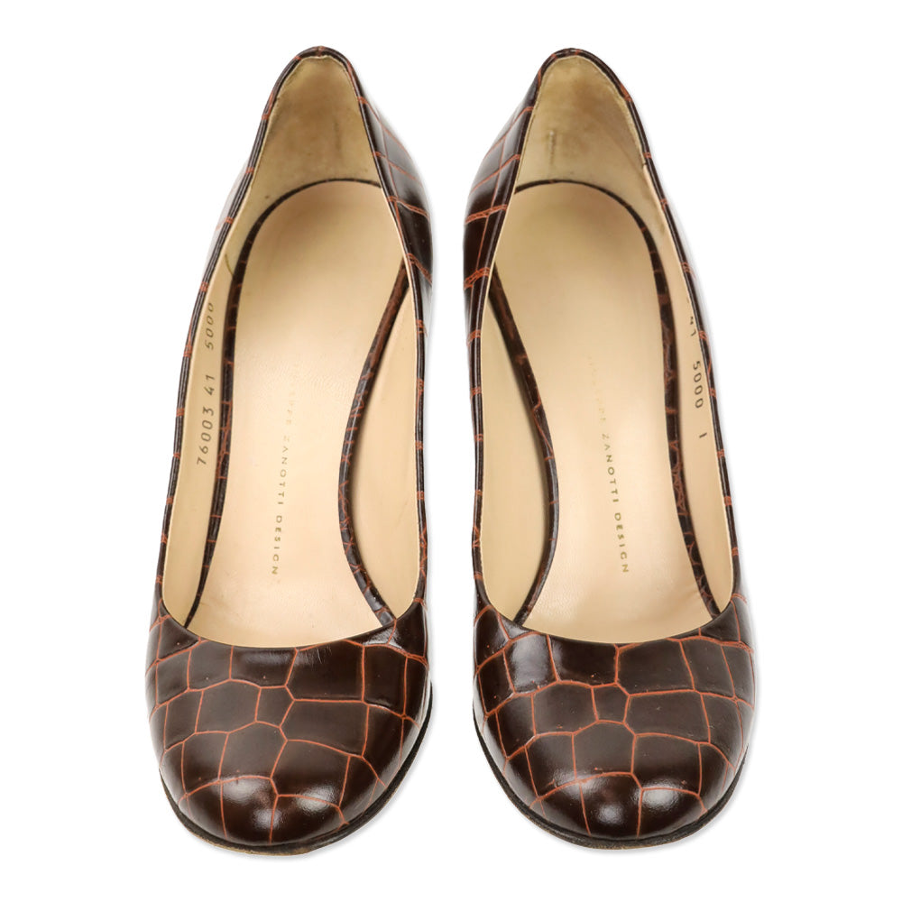 Giuseppe Zanotti Brown Croc Embossed Leather Pump
