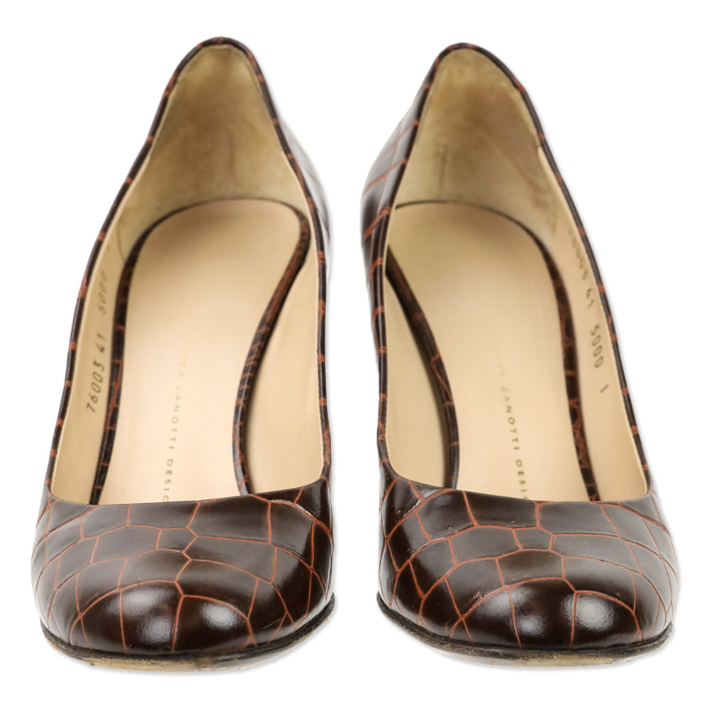 Giuseppe Zanotti Brown Croc Embossed Leather Pump