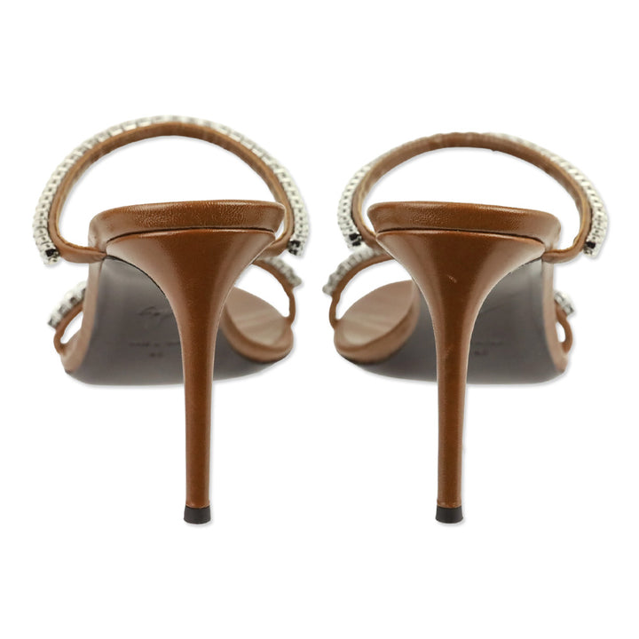 Giuseppe Zanotti Brown Leather Crystal-Embellished 85 Mule Sandals