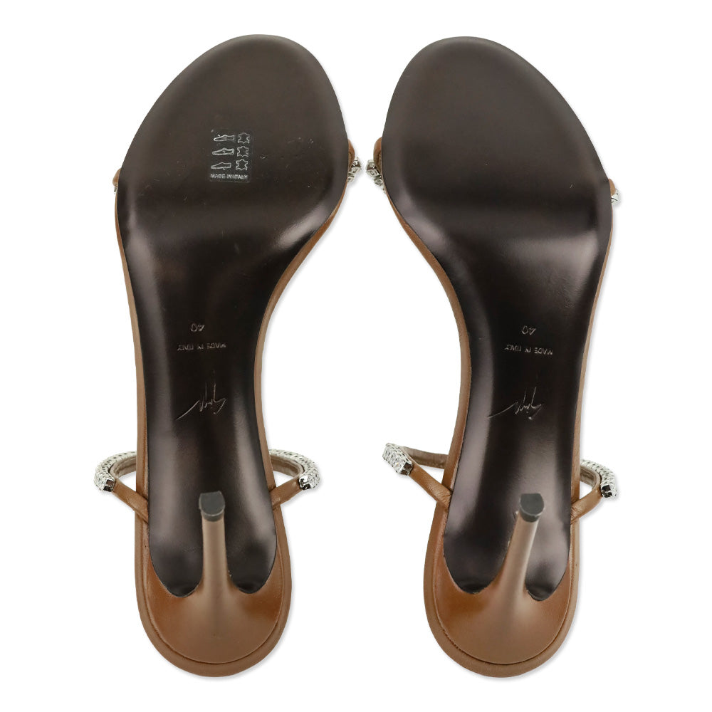 Giuseppe Zanotti Brown Leather Crystal-Embellished 85 Mule Sandals